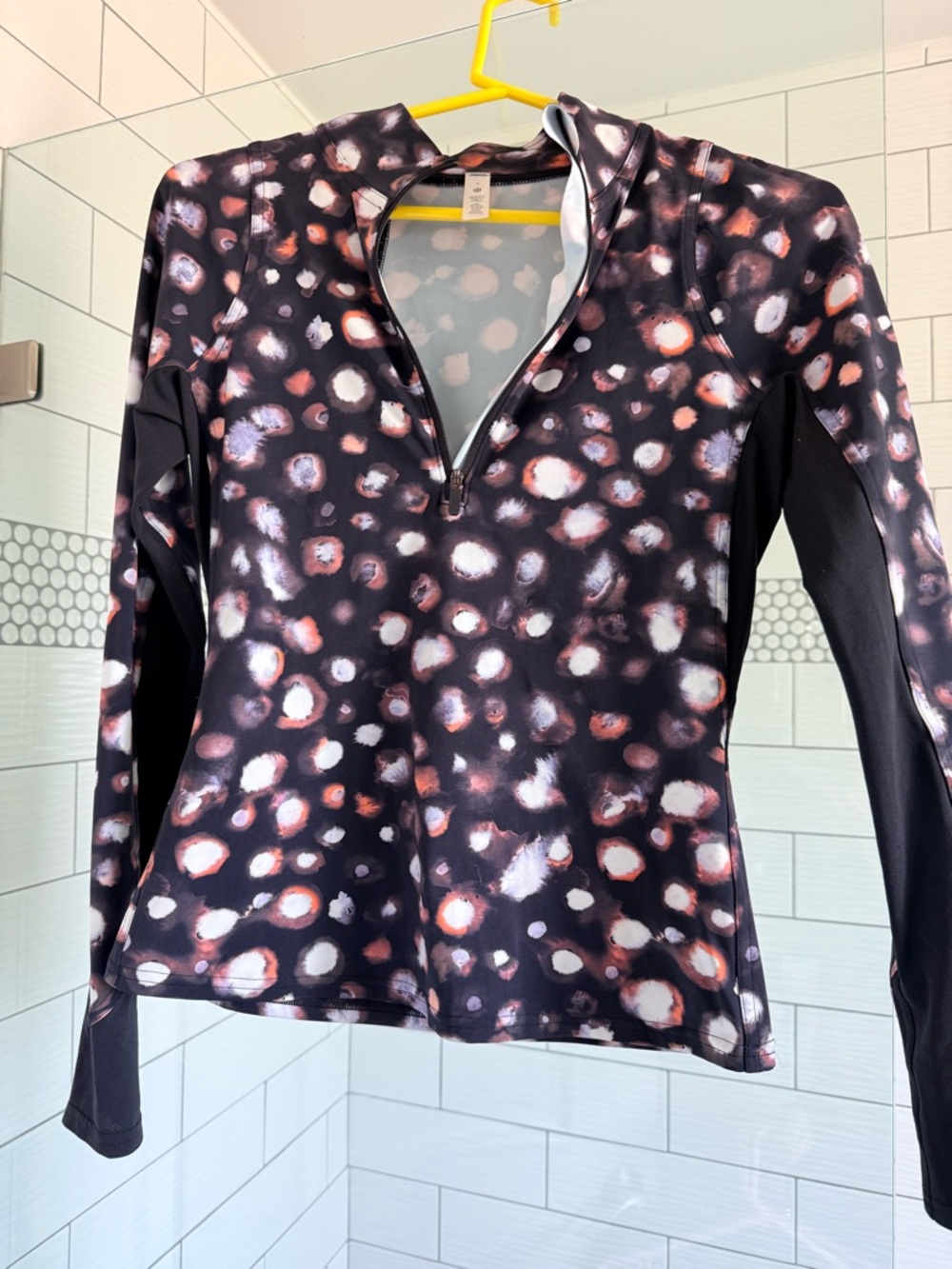 Lululemon Women's Black Animal-Print Quarter-Zip Active Top (xs)